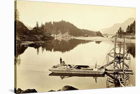 Floating Salmon Wheel, Cascades, 1867-Carleton Emmons Watkins-Stretched Canvas