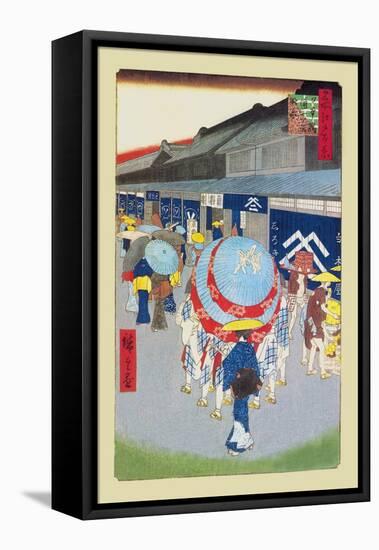 Floating World Showers-Ando Hiroshige-Framed Stretched Canvas