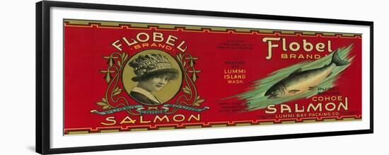 Flobel Salmon Can Label - Lummi Island, WA-Lantern Press-Framed Premium Giclee Print