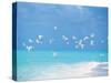 Flock of Birds Migrating Over Seascape-null-Stretched Canvas