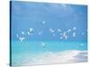 Flock of Birds Migrating Over Seascape-null-Stretched Canvas