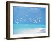 Flock of Birds Migrating Over Seascape-null-Framed Premium Photographic Print