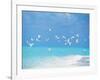 Flock of Birds Migrating Over Seascape-null-Framed Photographic Print