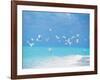 Flock of Birds Migrating Over Seascape-null-Framed Photographic Print