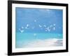 Flock of Birds Migrating Over Seascape-null-Framed Photographic Print