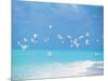 Flock of Birds Migrating Over Seascape-null-Mounted Photographic Print