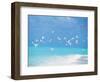 Flock of Birds Migrating Over Seascape-null-Framed Photographic Print