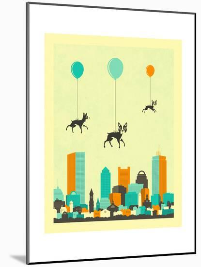 Flock of Boston Terriers-Jazzberry Blue-Mounted Print