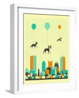 Flock of Boston Terriers-Jazzberry Blue-Framed Art Print
