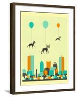 Flock of Boston Terriers-Jazzberry Blue-Framed Art Print