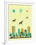 Flock of Boston Terriers-Jazzberry Blue-Framed Art Print