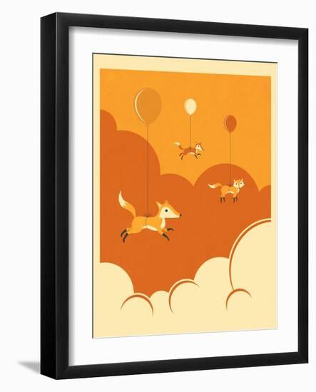 Flock of Foxes-Jazzberry Blue-Framed Art Print