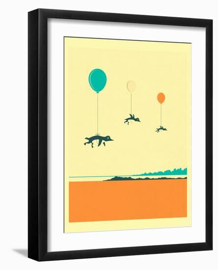 Flock of Penguins-Jazzberry Blue-Framed Art Print