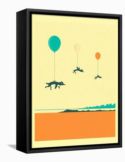 Flock of Penguins-Jazzberry Blue-Framed Stretched Canvas