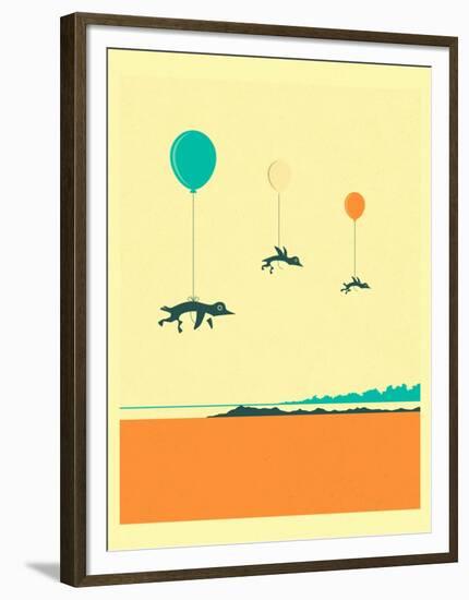 Flock of Penguins-Jazzberry Blue-Framed Art Print