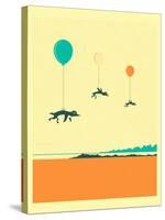 Flock of Penguins-Jazzberry Blue-Stretched Canvas