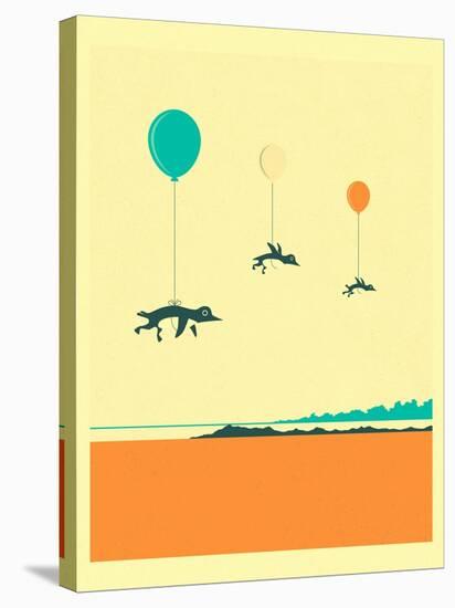 Flock of Penguins-Jazzberry Blue-Stretched Canvas