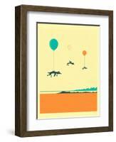 Flock of Penguins-Jazzberry Blue-Framed Art Print