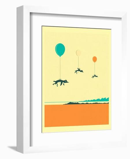 Flock of Penguins-Jazzberry Blue-Framed Art Print