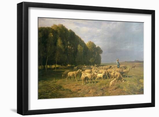 Flock of Sheep in a Landscape-Charles Emile Jacque-Framed Giclee Print