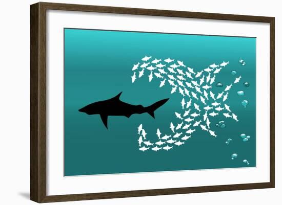 Flock of Small Fish and Shark-Arkela-Framed Art Print