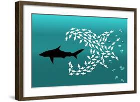 Flock of Small Fish and Shark-Arkela-Framed Art Print