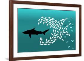 Flock of Small Fish and Shark-Arkela-Framed Premium Giclee Print