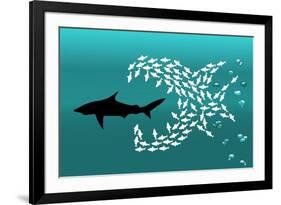 Flock of Small Fish and Shark-Arkela-Framed Premium Giclee Print