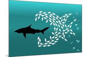 Flock of Small Fish and Shark-Arkela-Mounted Premium Giclee Print