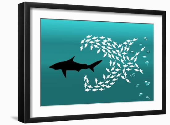 Flock of Small Fish and Shark-Arkela-Framed Art Print