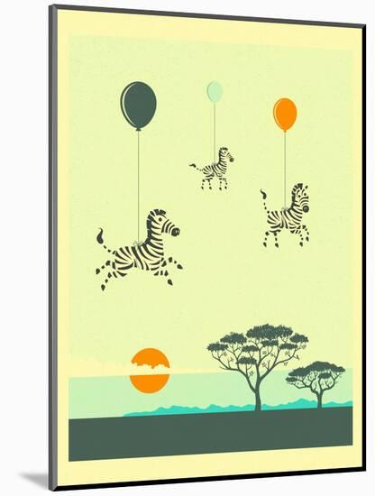 Flock of Zebras-Jazzberry Blue-Mounted Art Print