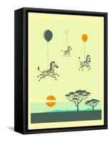 Flock of Zebras-Jazzberry Blue-Framed Stretched Canvas