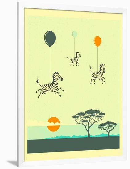 Flock of Zebras-Jazzberry Blue-Framed Art Print