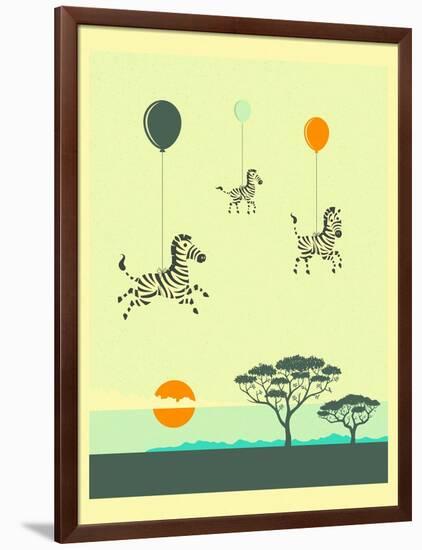 Flock of Zebras-Jazzberry Blue-Framed Art Print