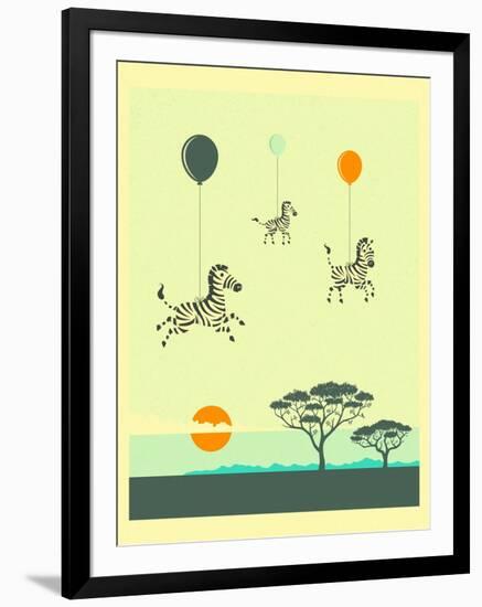 Flock of Zebras-Jazzberry Blue-Framed Art Print