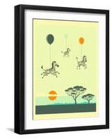 Flock of Zebras-Jazzberry Blue-Framed Art Print