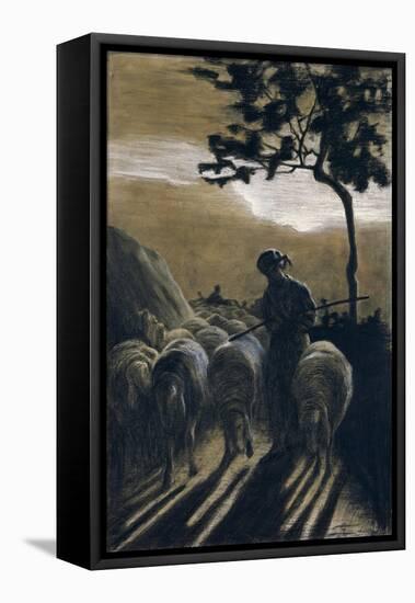 Flock on Road-Giovanni Segantini-Framed Stretched Canvas