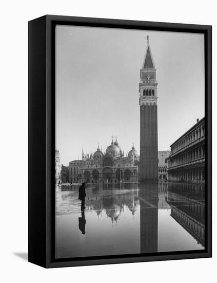 Flooded Piazza San Marco with St. Mark's Church in the Background-Dmitri Kessel-Framed Stretched Canvas