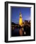 Floodlit Tower at Twilight Reflected in the Canal, Oudeschams, Amsterdam, the Netherlands (Holland)-Richard Nebesky-Framed Photographic Print