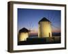 Floodlit Windmills at Night, Mykonos Town, Mykonos, Cyclades, Greek Islands, Greece, Europe-Lee Frost-Framed Photographic Print