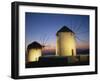 Floodlit Windmills at Night, Mykonos Town, Mykonos, Cyclades, Greek Islands, Greece, Europe-Lee Frost-Framed Photographic Print