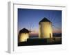 Floodlit Windmills at Night, Mykonos Town, Mykonos, Cyclades, Greek Islands, Greece, Europe-Lee Frost-Framed Photographic Print