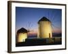 Floodlit Windmills at Night, Mykonos Town, Mykonos, Cyclades, Greek Islands, Greece, Europe-Lee Frost-Framed Photographic Print