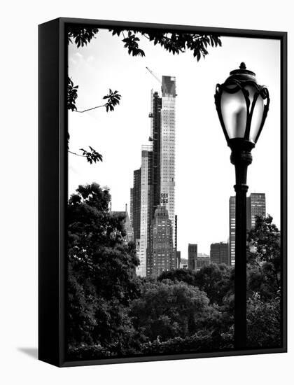 Floor Lamp in Central Park Overlooking Buildings (Essex House), Manhattan, New York-Philippe Hugonnard-Framed Stretched Canvas