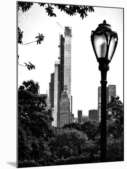 Floor Lamp in Central Park Overlooking Buildings (Essex House), Manhattan, New York-Philippe Hugonnard-Mounted Premium Photographic Print