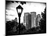 Floor Lamp in Central Park Overlooking Buildings, Manhattan, New York, Black and White Photography-Philippe Hugonnard-Mounted Photographic Print
