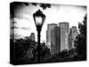 Floor Lamp in Central Park Overlooking Buildings, Manhattan, New York, Black and White Photography-Philippe Hugonnard-Stretched Canvas