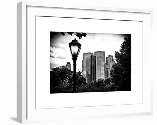 Floor Lamp in Central Park Overlooking Buildings, Manhattan, New York, White Frame-Philippe Hugonnard-Framed Art Print