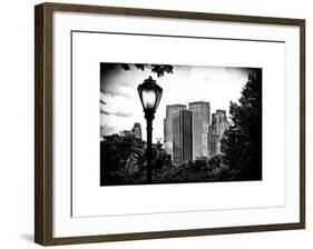 Floor Lamp in Central Park Overlooking Buildings, Manhattan, New York, White Frame-Philippe Hugonnard-Framed Art Print