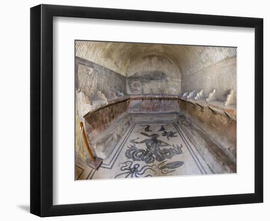 Floor of Tepidarium in Roman Central Baths Mosaic Depicting Triton, Campania, Italy-null-Framed Photographic Print